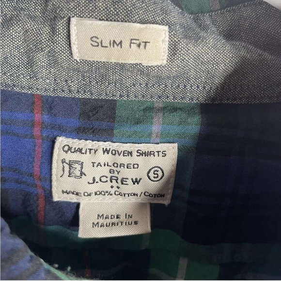 Tailored by J. Crew Shirt Mens Small Button Up Cotton Blue Green Plaid Check - Picture 3 of 7